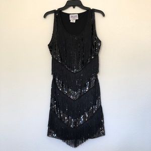 Black Sequin 1920s Flapper Dress Costume (Size L)